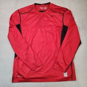Nike Pro Combat Shirt Men's L Red Long Sleeve Fitted Dri-Fit Performance Vented